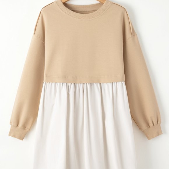 Pale Khaki Sweatshirt Poplin Mini Dress - Picture 4 of 9